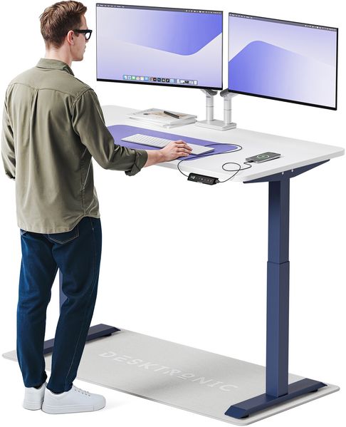 Desktronic HomeOne Elektrisch höhenverstellbarer Schreibtisch 140x70 cm Blau/Weiß mit Memory-Funktion, Anti-Kollisions Technologie, USB-A und USB-C-Ladeanschlüssen