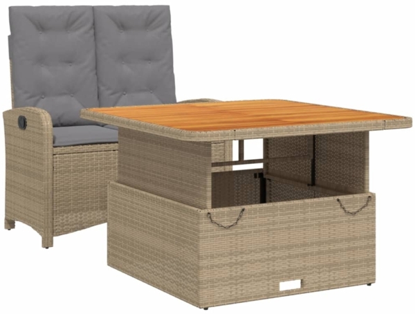 vidaXL 2-tlg. Garten-Essgruppe mit Kissen Beige Poly Rattan 3277367