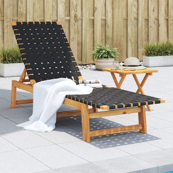 vidaXL Sonnenliege mit Tisch Schwarz Massivholz Akazie und Stoff 3214213