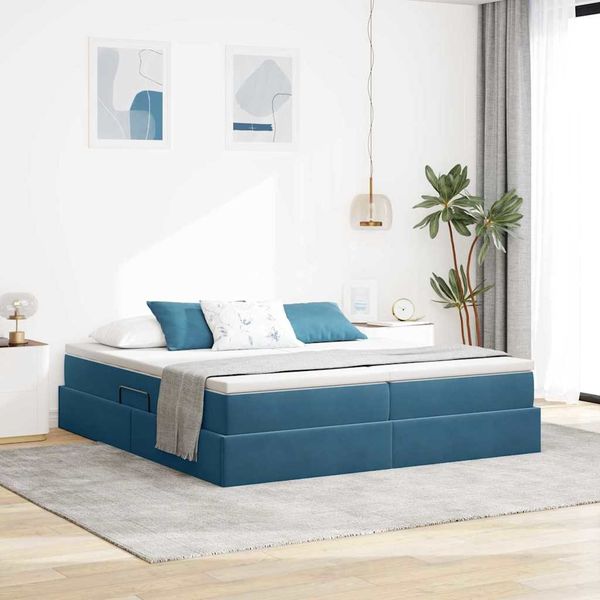 vidaXL Aufbewahrungsbett mit Matratze Dunkelblau 200 x 200 cm Samt 3370371