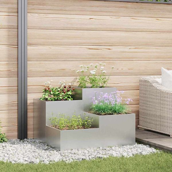 vidaXL Gartenblumentopf Silber 80 x 80 x 60 cm Verzinkter Stahl 865860