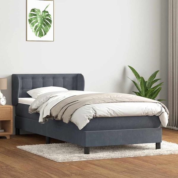 vidaXL Boxspringbett mit Matratze Dunkelgrau 80x210 cm Samt 3317842