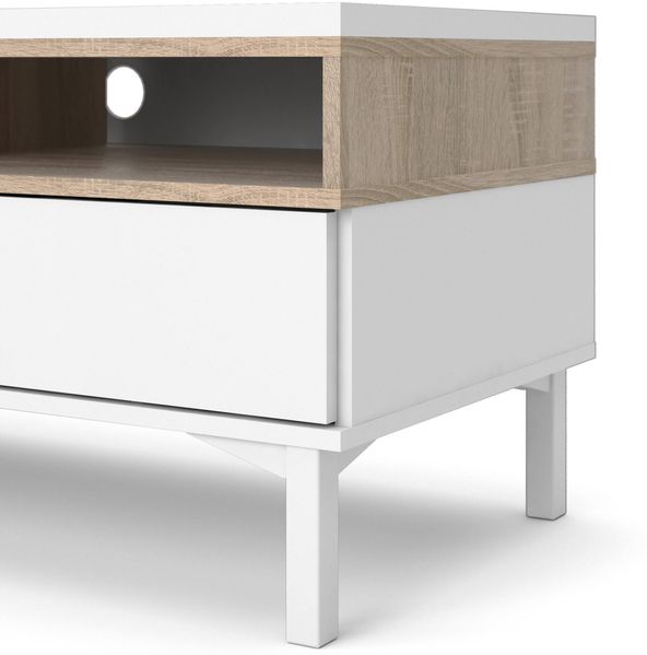 Dmora Fernsehschrank Rosata, Ständer für Wohnzimmerfernseher, Niedriges Wohnzimmer-Sideboard, TV-Ständerbasis, 156x48 h48 cm, Weiß und Eiche Bild 6