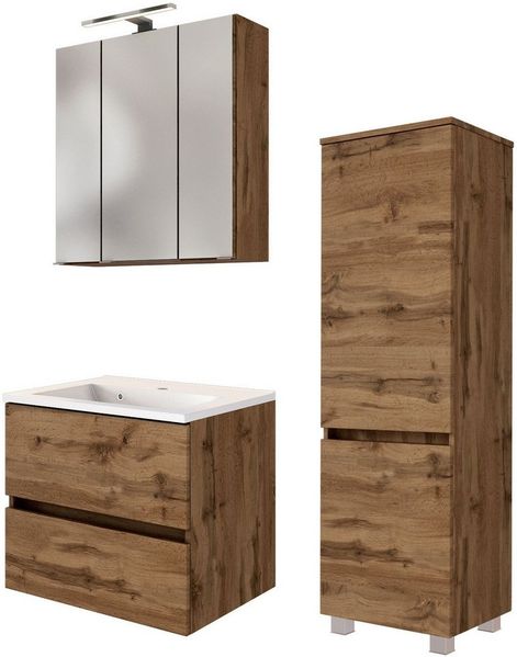welltime Badmöbel-Set Welltime Möbel Baabe Waschtisch-Set 3tlg. oder 5tlg, (3-St), gedämpfte Scharniere und Softclose-Funktion, inklusive LED-Beleuchtung