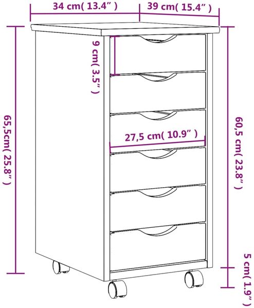vidaXL Rollschrank mit Schubladen MOSS Honigbraun Massivholz Kiefer 355888 Bild 9