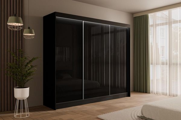 ALTDECOR Schiebetürenschrank PEKA (Kleiderschrank Garderobenschrank mit viel Stauraum Moderner Schrank) Vielseitiger Schwebetürenschrank Lacobel LED Beleuchtung