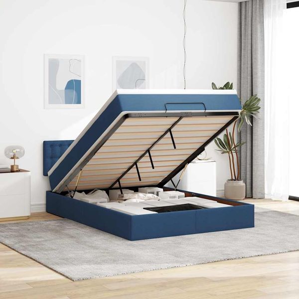 vidaXL Ottoman-Bett mit Matratze Blau 140x190 cm Stoff 3311628