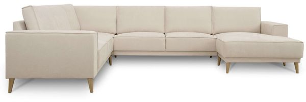 OTTO home Wohnlandschaft Oland Skandi, weicher Chenille-Stoff, U-Form, 342 cm, Wellenunterfederung, Skandi-Design, Massivholzfüße