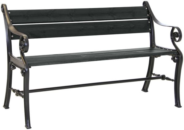 Gartenbank Köpenhamn aus Kiefernholz, klassisch mit geschwungenen Armlehnen, schwarz, 130 cm