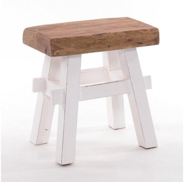 DESIGN DELIGHTS RUSTIKALER Holz HOCKER Vintage 40" | Recycling Hartholz, 43 x 45 x 27 cm (HxBxT) | Sitzhocker aus Massivholz, Schemel | Farbe: 06 weiß-Landhaus