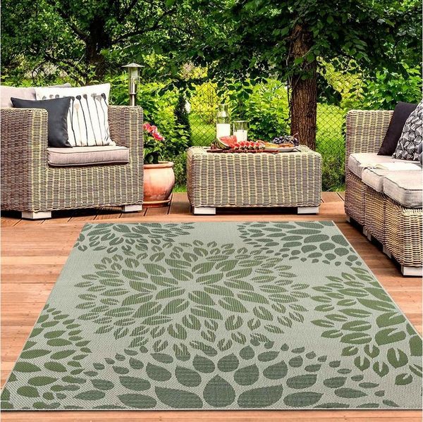 Vimoda Outdoorteppich Teppich In- und Outdoor Terrassen & Balkon Küche, Rechteckig, Läufer Blumen Design wasserabweisend schnell trocknend