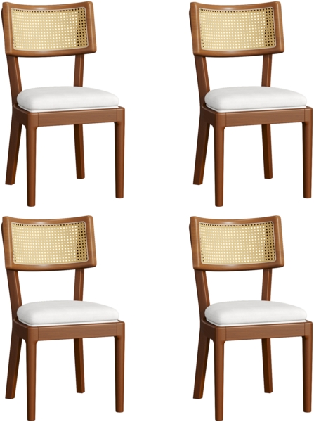 Merax 4 Esszimmerstühle, 4er-Set, Polsterstühle aus Massivholz mit Rattan-Rückenlehnen, bequem und atmungsaktiv, Nussbaum Bild 1