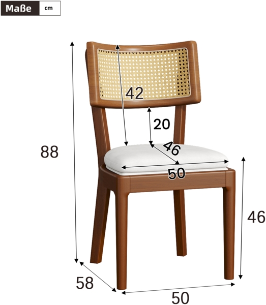 Merax 4 Esszimmerstühle, 4er-Set, Polsterstühle aus Massivholz mit Rattan-Rückenlehnen, bequem und atmungsaktiv, Nussbaum Bild 4
