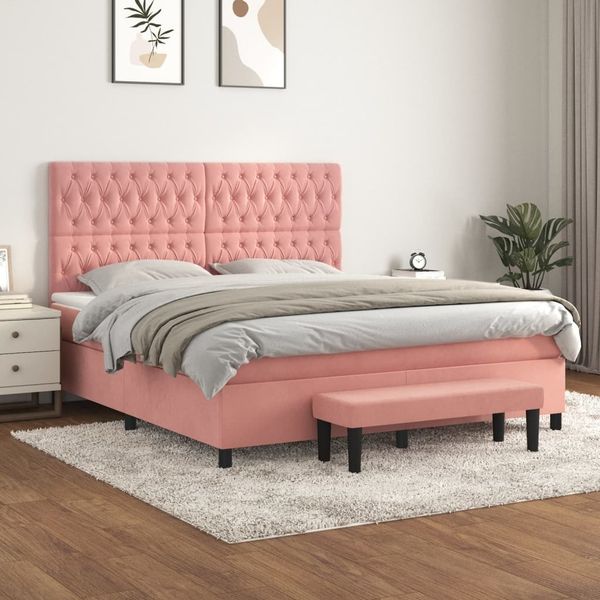 vidaXL Boxspringbett mit Matratze Rosa 180x200 cm Samt 3138042