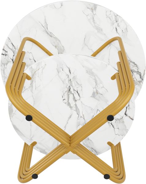 Esstisch, Runder Küchentisch für 4 Personen mit mittlerer Aufbewahrungsplatte MDF-Marmorplatte, MDF, Weiß, 80x80x76cm Bild 8