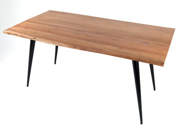 Esstisch >9204-180< Gestell Metall schwarz, Platte Massivholz Akazie - 180x90x78cm (LxBxH)