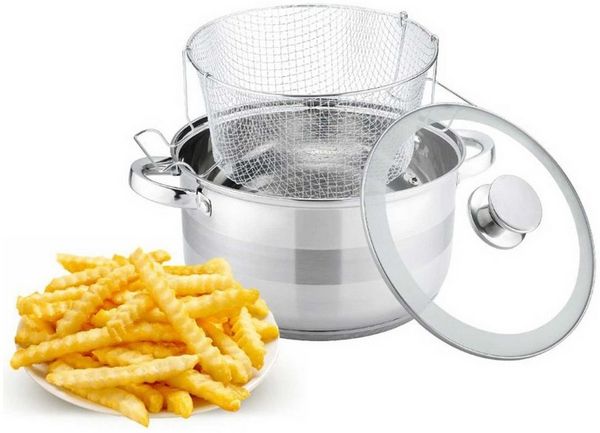 4BIG. fun Frittiertopf 6,5L Frittiertopf Edelstahl Glasdeckel Induktion, Edelstahl