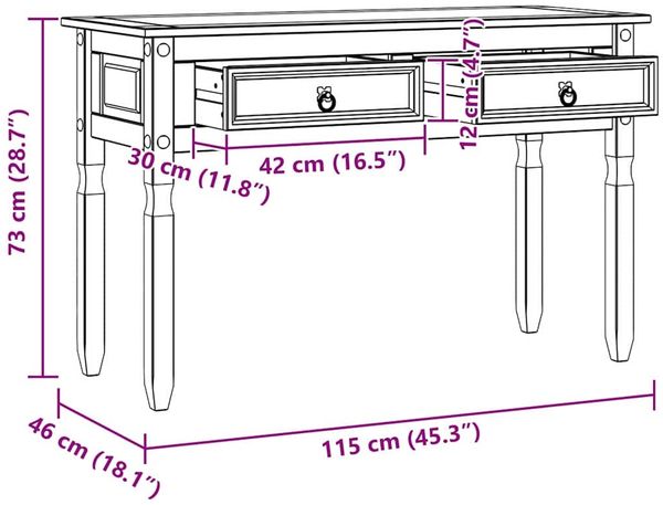 vidaXL Beistelltisch Corona Weiß 115 x 46 x 73 cm Massives Kiefernholz 42021194 Bild 9
