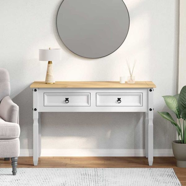 vidaXL Beistelltisch Corona Weiß 115 x 46 x 73 cm Massives Kiefernholz 42021194
