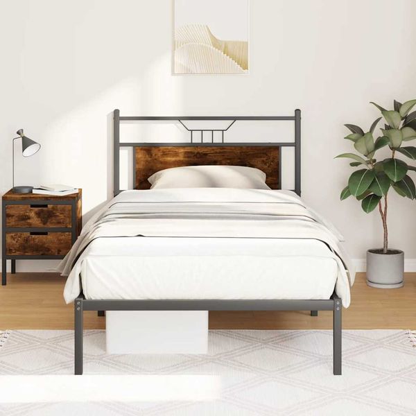 vidaXL Bettgestell ohne Matratze Räuchereiche 100x190 cm Holzwerkstoff 4106737