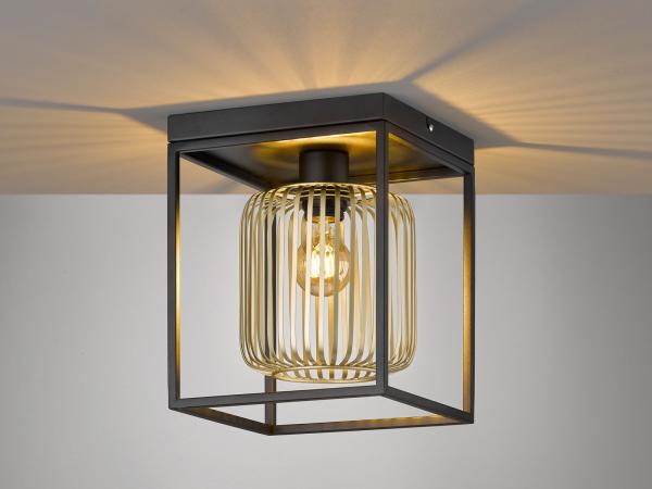 LED Deckenleuchte Schwarz Gold 23x23cm - dimmbar über Schalter