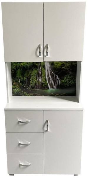 HTI-Living Mehrzweckschrank Schrank mit bedruckter Rückwand Wasserfall (Stück, 1-St, 1 Schrank) Highboard 6 Regalfächer 3 Schubladen