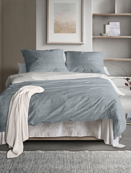 Irisette Wave Mako-Satin Bettwäsche 135x200 Wende blau silber Melange 8557-20
