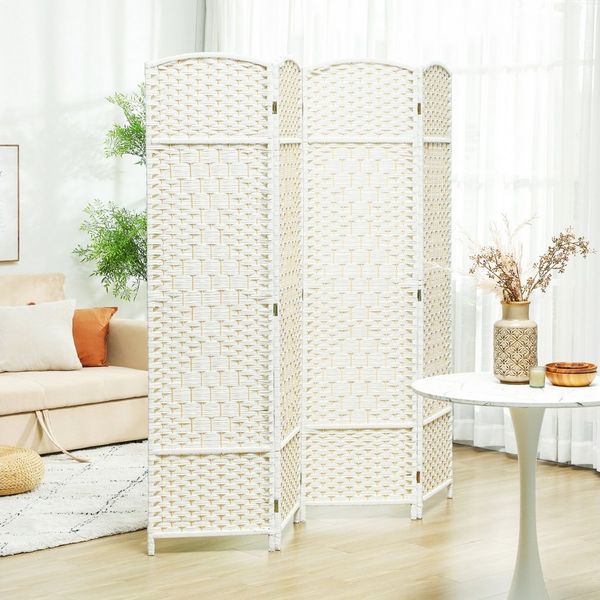 HOMCOM Paravent 4-teilig Raumtrenner aus Polypropylen Kiefernholz (Raumteiler, 1 St, Trennwand), 180 x 1,7 x 180 cm, Weiß