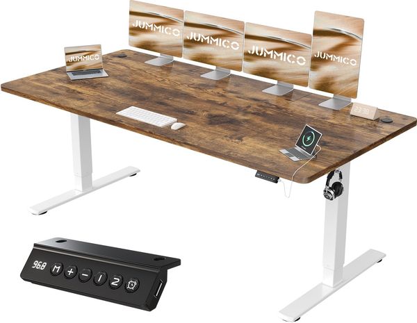 JUMMICO Höhenverstellbarer Schreibtisch mit USB-Ladeanschluss 200x80 cm, Schreibtisch Höhenverstellbar Elektrisch, Steh-Sitz Tisch Stehpult Verstellbarer Computertisch,Standing Desk