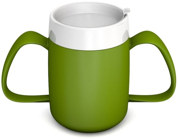 Ornamin Schnabelbecher 2-Henkel-Becher mit Trink-Trick und Schnabelaufsatz/ Trinkaufsatz, 2-tlg, Kunststoff, Trinkhilfe l Alltagshilfe l Schnabeltasse l BPA-frei l Made in Germany