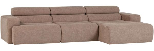 Ecksofa Novi Bouclé, modern mit Chaiselongue rechts, verstellbare Nackenstütze, taupe