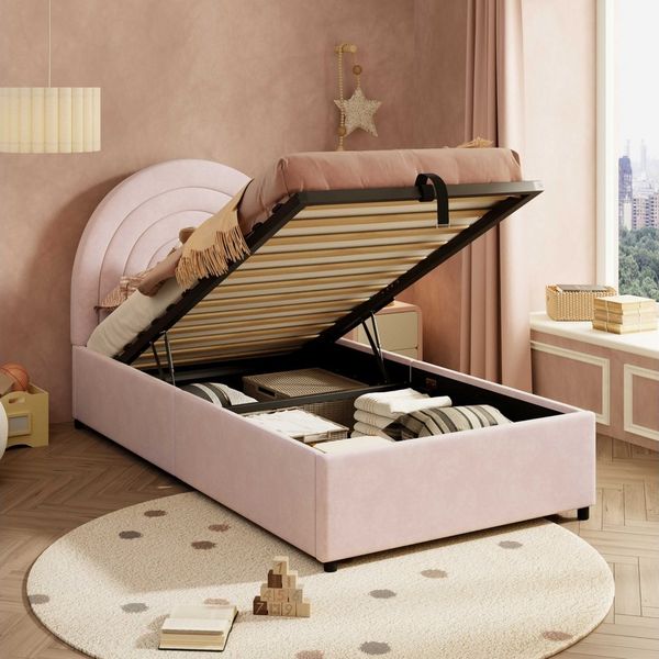 BlingBin Einzelbett Polsterbett (1-tlg, Kinderbett 90x200 cm aus Samt, stabil bis 150 kg), inklusive Bettgestell, Schrauben, Werkzeug und Montageanleitung