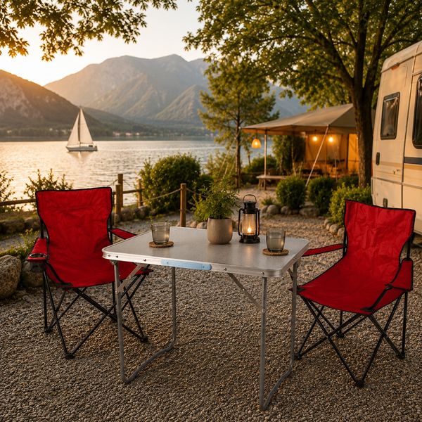 3-teiliges Campingmöbel Set rot Tisch+ campingstühle mit Tasche
