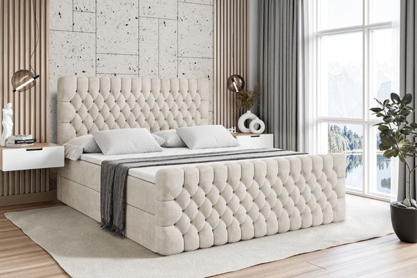ALTDECOR Boxbett DAISY-Z (Multipocket-Matratze H4, H3 Matratze Bonellfederung, Topper, Kopfteil), Doppelbett mit Fußteil