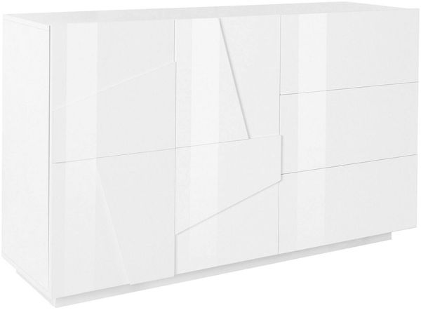 Dmora Kommode Aydee, Küchen-Sideboard mit 2 Türen und 3 Schubladen, Wohnzimmer-Buffet, 100 % Made in Italy, 143 x 44 x 86 cm, glänzendes Weiß,