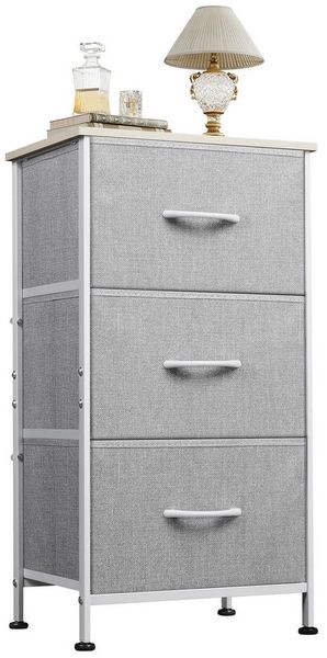 WLIVE Kommode mit 3 Stoffschubladen, Schubladenschrank mit Holzplatte & Metallrahmen, Aufbewahrungsschrank für Schlafzimmer, Wohnzimmer & Flur