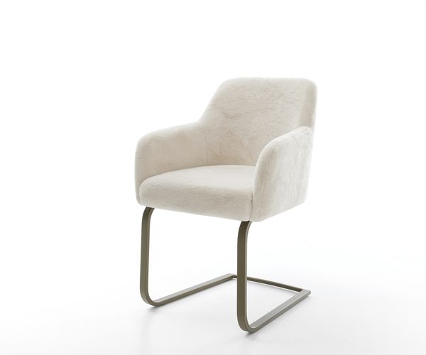 Freischwinger Greg-Flex Plüsch Creme-Weiß Freischwinger flach Effektfinish Titan Taschenfederkern