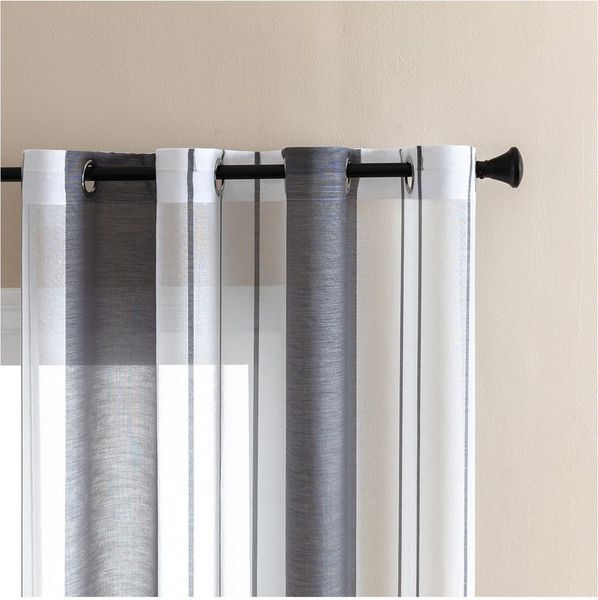 Jibenhome Schiebegardine 2er Set Vorhang Gestreifter,Ösen Gardine,Voile Fensterschal, Transparente Scheibengardine