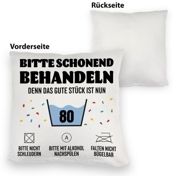 speecheese Dekokissen Bitte schonend behandeln - 80. Geburtstag Kuschelkissen Bild 2