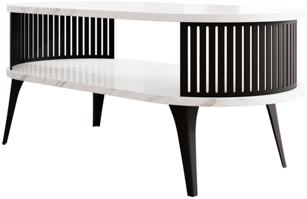 Couchtisch Rajkon Oval (Farbe: Schwarz / Bianco Marmor)