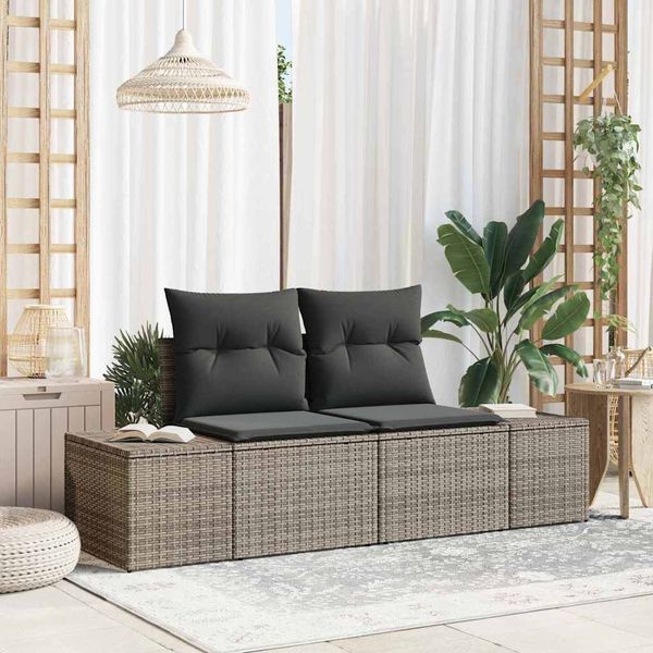 vidaXL Gartensofa mit Kissen Grau 184 x 62 x 69 cm Poly-Rattan 42006804