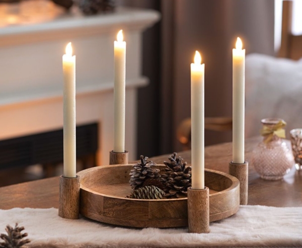 Holz Tablett Kerzenhalter Stabkerzen Kerze Tischdeko Kerzenständer Adventskranz