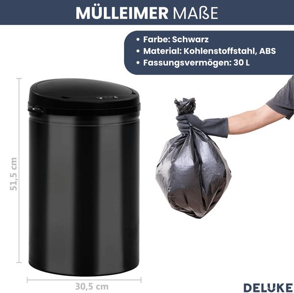 Sensor Mülleimer Küche 30L Schwarz - Automatik Bewegungssensor Klemmring | Smarter Abfalleimer mit Deckel Müllbehälter Kücheneimer Bild 3