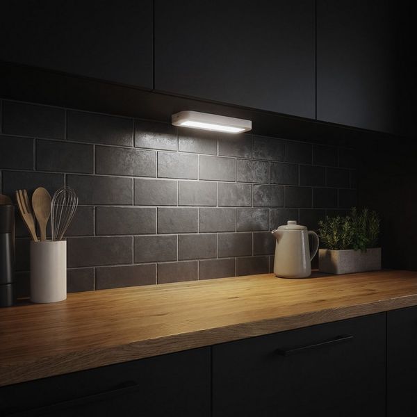 BRILONER - LED Unterbauleuchte Küche mit Bewegungsmelder, Akku, neutralweißes Licht, selbstklebend, LED Leiste, Schrankbeleuchtung, Treppenbeleuchtung, Unterschrank Beleuchtung, 30,5 x 6,5 x 2 cm, Weiß