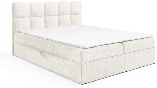 MEBLINI Boxspringbett NIKOLAS 140x200 cm mit Bettkasten – H3/Weiß Milch Boucle Polsterbett - Doppelbett mit Topper & Bonellfederkern-Matratze