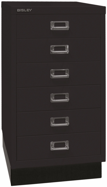 BISLEY Schubladenschrank aus Metall DIN A3 in schwarz mit 6 Schubladen und Sockel Werkzeugschrank Metallschrank, L29A36S-633