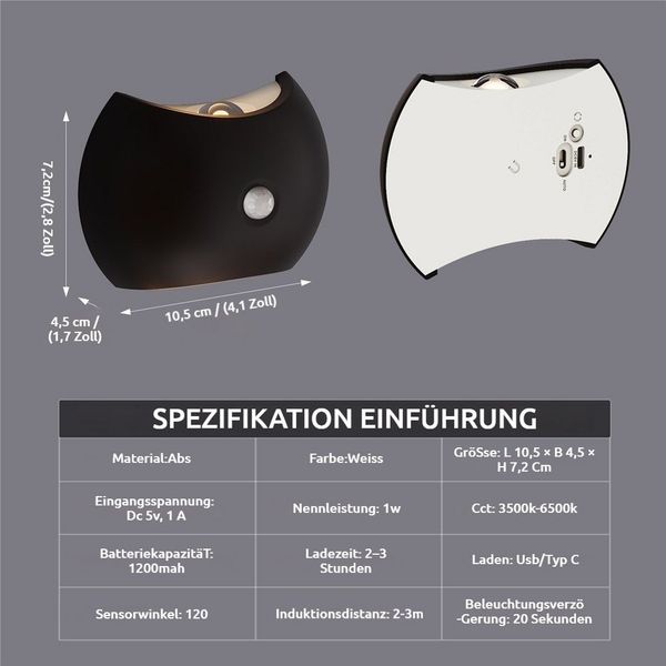 VIVIHEYDAY LED Wandleuchte mit Bewegungsmelder, Kabellose LED Innen Akku Wandlampe, Drei Farben Licht, USB Aufladbare Wandlampe Nachtlicht, für Treppe, Schlafzimmer, Schrank, Flur, 2/4/6 Stück