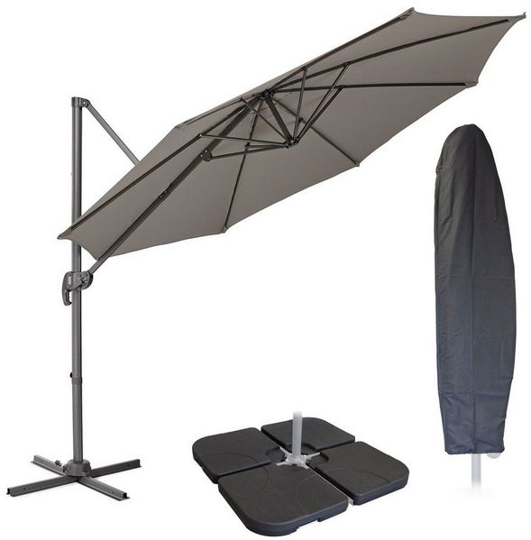 SVITA Sonnenschirm Ampelschirm 3m + Haube + Sonnenschirmständer befüllbar 4-teilig, Set, Aluminium/Polyester 4 Gewichte Abdeckhaube Klettverschluss
