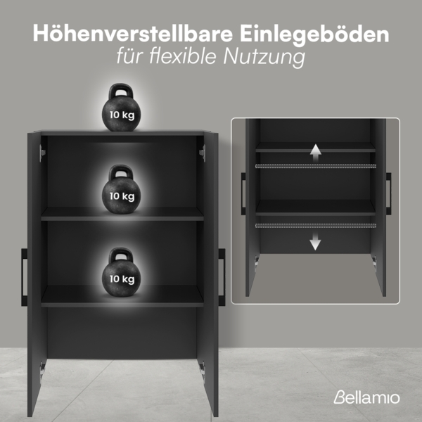 Bellamio 'Apol' Mehrzweckschrank, anthrazitschwarz, 88x33x60 cm, kleiner Aktenschrank mit 3 Fächern Bild 5
