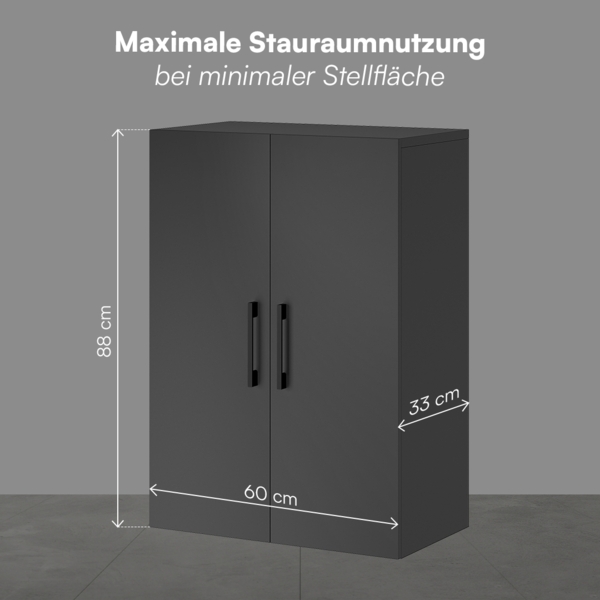Bellamio 'Apol' Mehrzweckschrank, anthrazitschwarz, 88x33x60 cm, kleiner Aktenschrank mit 3 Fächern Bild 7